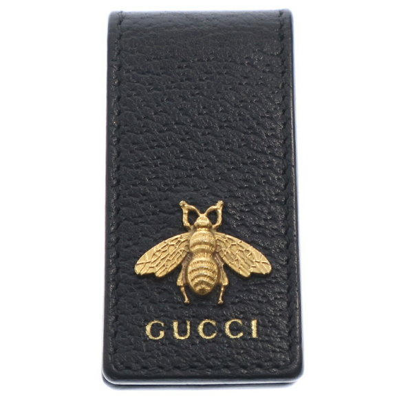 Gucci Bee Animalier Black Leather Clip Money - Picture 1 of 5